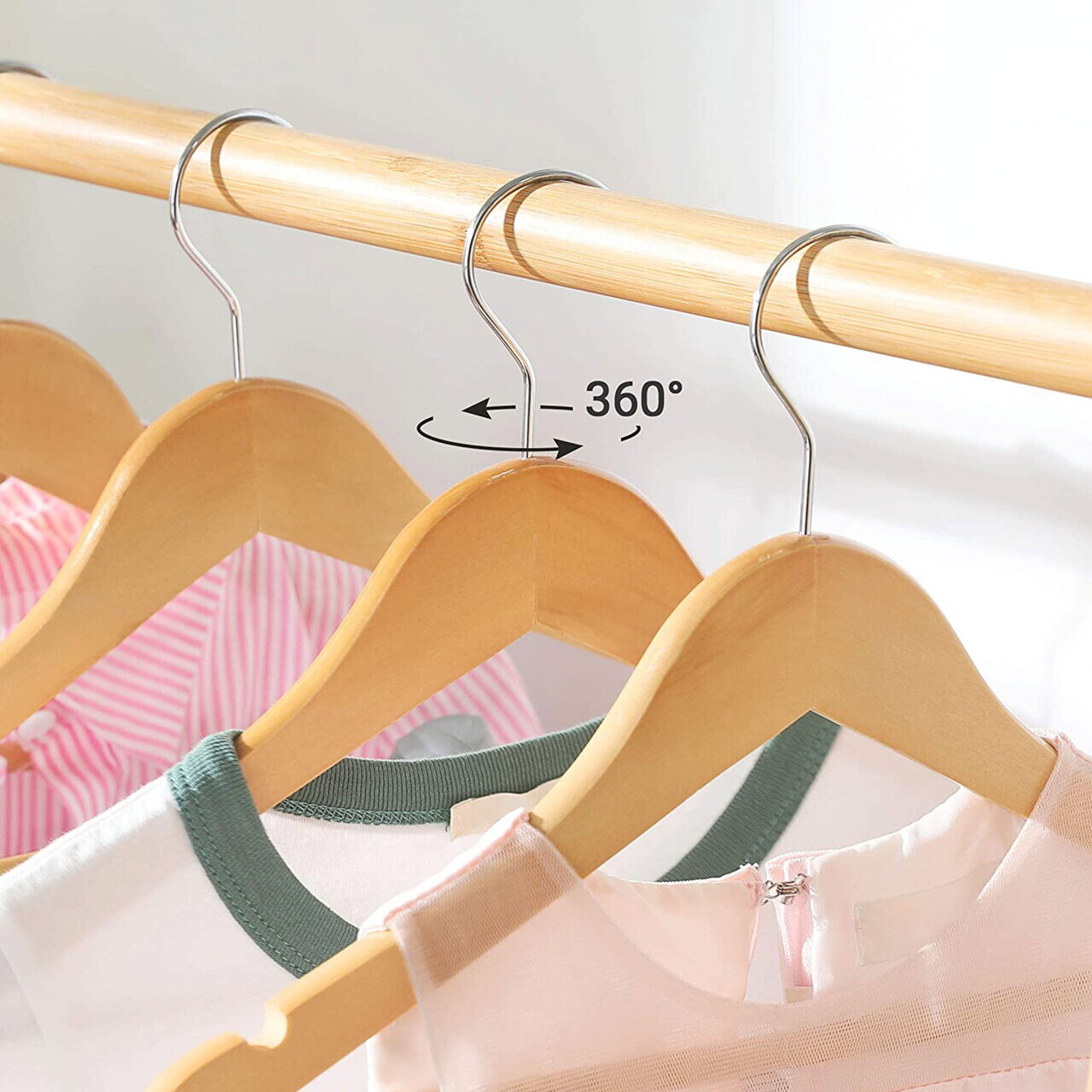 Set 10 umerase copii, Songmics, cu bara pantaloni, max 5 kg, lemn de artar, natur - imagine 4