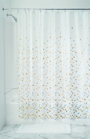 Perdea de dus Confetti, iDesign, 183x183 cm, PEVA, argintiu/auriu