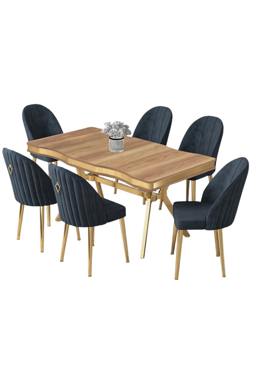 Set masa si scaune (7 piese), Hanah Home, Pem, Hazar / Aur / Antracit — imaginea 2