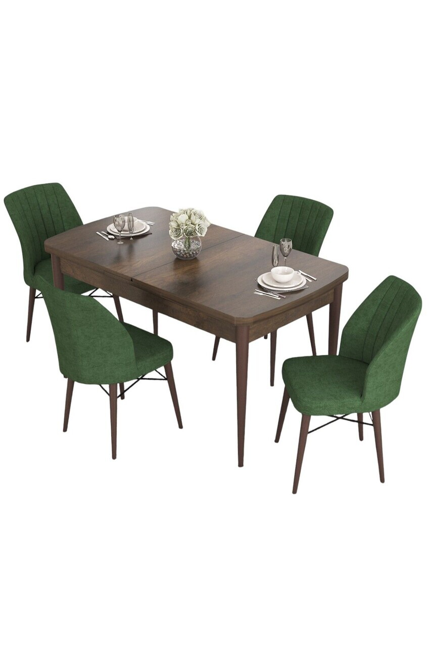 Set masa extensibila si scaune (5 piese), Hanah Home, Eva, Model baroc din lemn / Verde kaki — imaginea 2