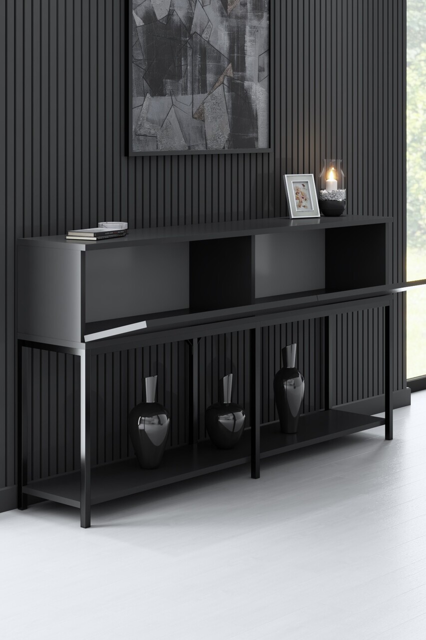 Consola, Bexley, Lord, 150x80x30 cm, PAL, Antracit / Negru - 1 | YEO