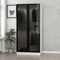 Dulap pentru haine, Minerva, Kale Glass Black, 90x210x52 cm, PAL, Alb/Negru