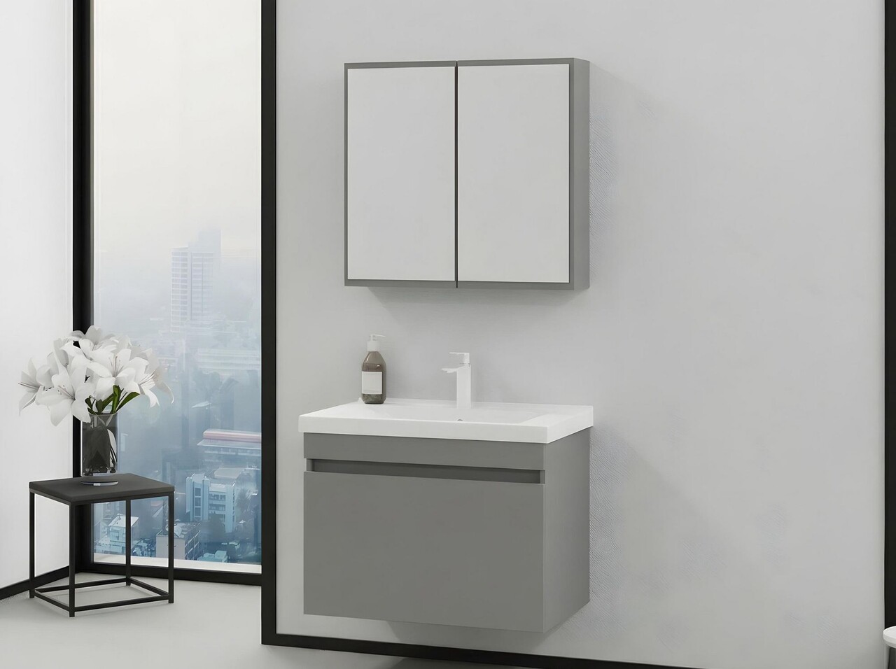 Set mobilier de baie (2 piese), Hanah Home, Bellezza 80, Gri Mat - view 2