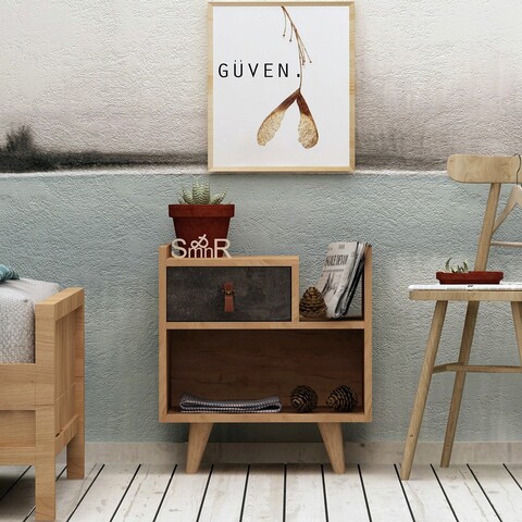 Noptiera, Mod Design, Polla, 50x52x40 cm, Stejar / Gri închis 50x52x40 imagine 2022