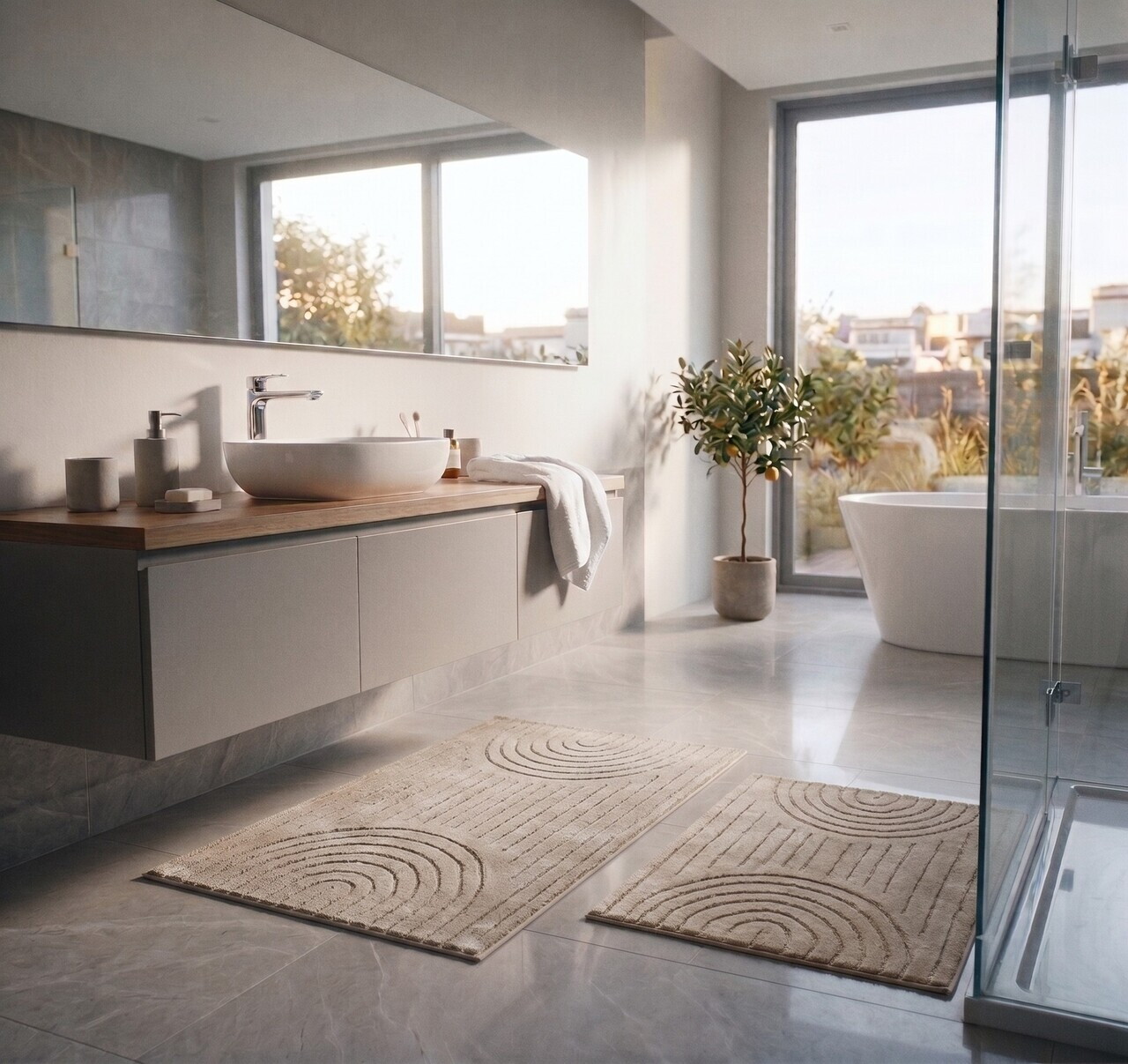 Set covorase de baie, L'essentiel Maison, Sean, Bej — imaginea 2