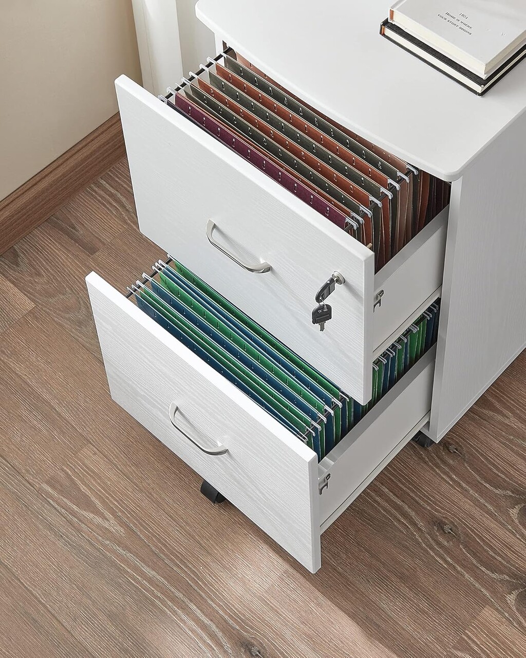 Dulap de birou cu 2 sertare pentru dosare si roti, Vasagle, 43x44.5x72 cm, MDF/PAL, alb - imagine 7