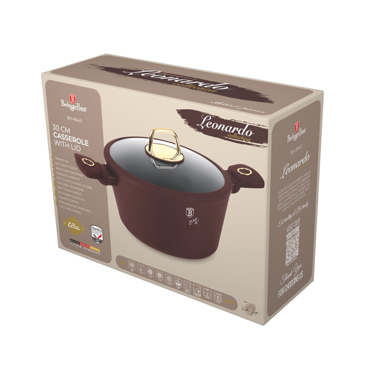Oala cu capac Berlinger Haus, Leonardo, 30 cm, 8 L, aluminiu forjat, visiniu mat - imagine 11