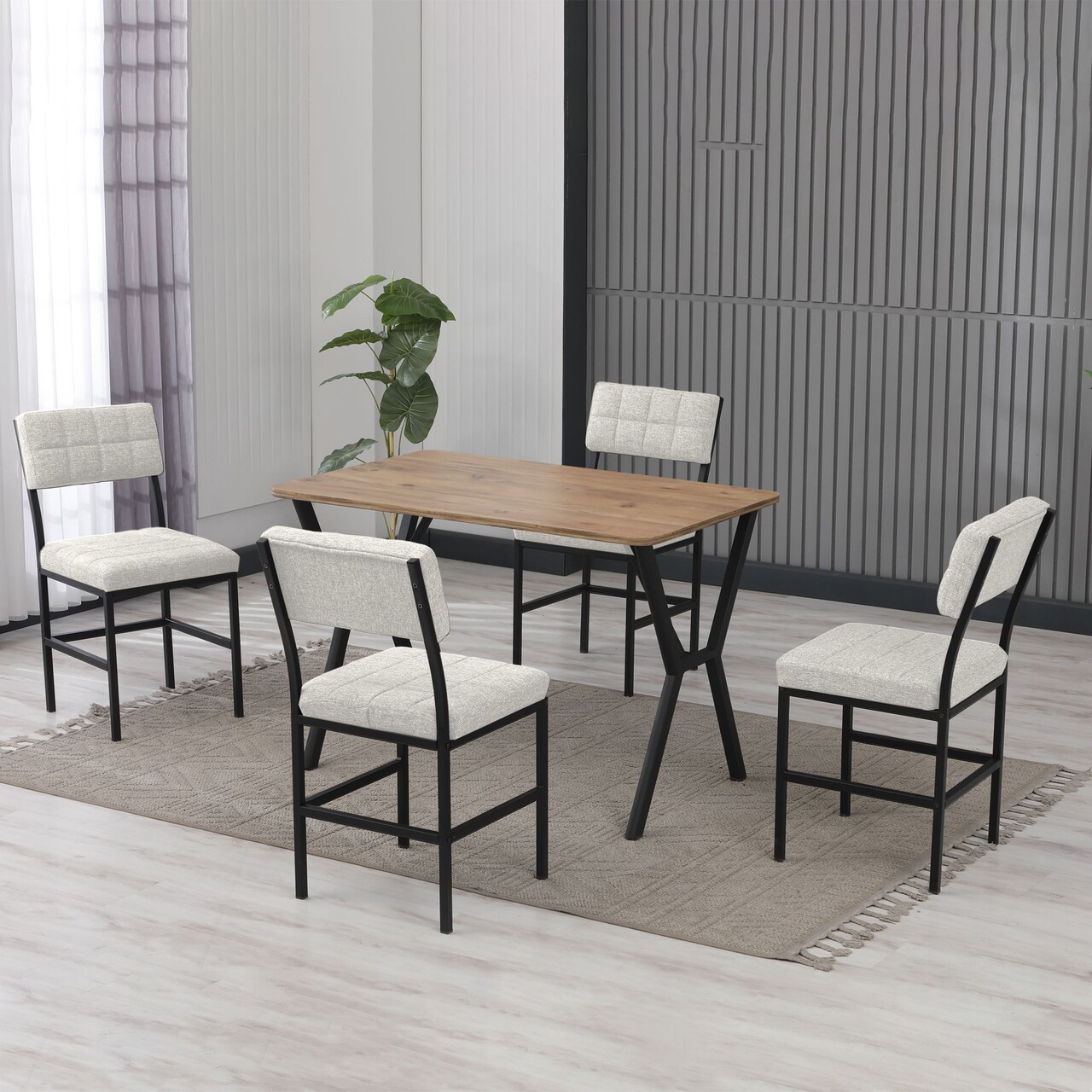 Set masa extensibila si scaune, Hanah Home, Dubai, Crema/Nuca - view 2
