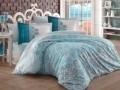 Lenjerie de pat dubla, 4 piese, 100% bumbac poplin, Hobby, Irene, turcoaz
