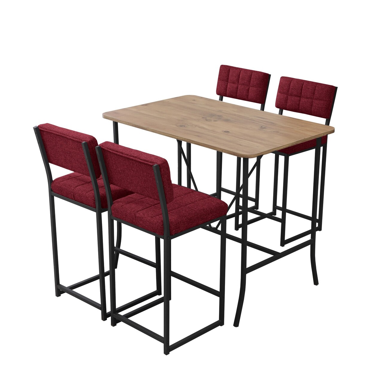Set masa si 4 scaune de bar, Hanah Home, Retro, Burgundia / Nuc - imagine 3