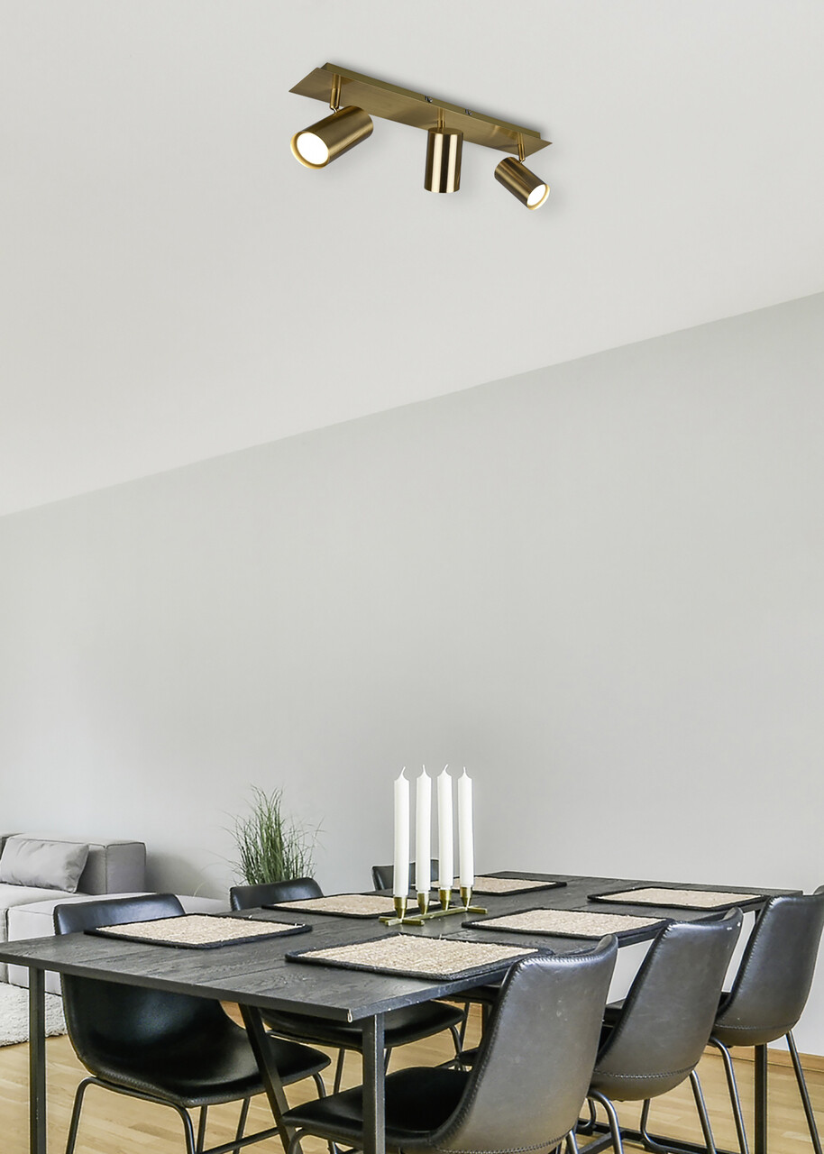 Plafoniera Marley, TRIO, 48x9x15 cm, 35W, 3x GU10, metal, bronz antic