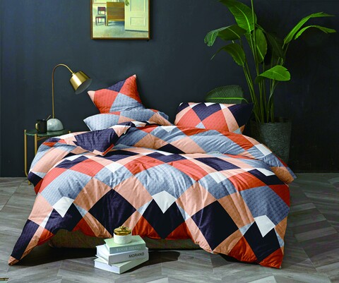 Lenjerie de pat dubla, king size, 4 piese, bs016, policoton, multicolor