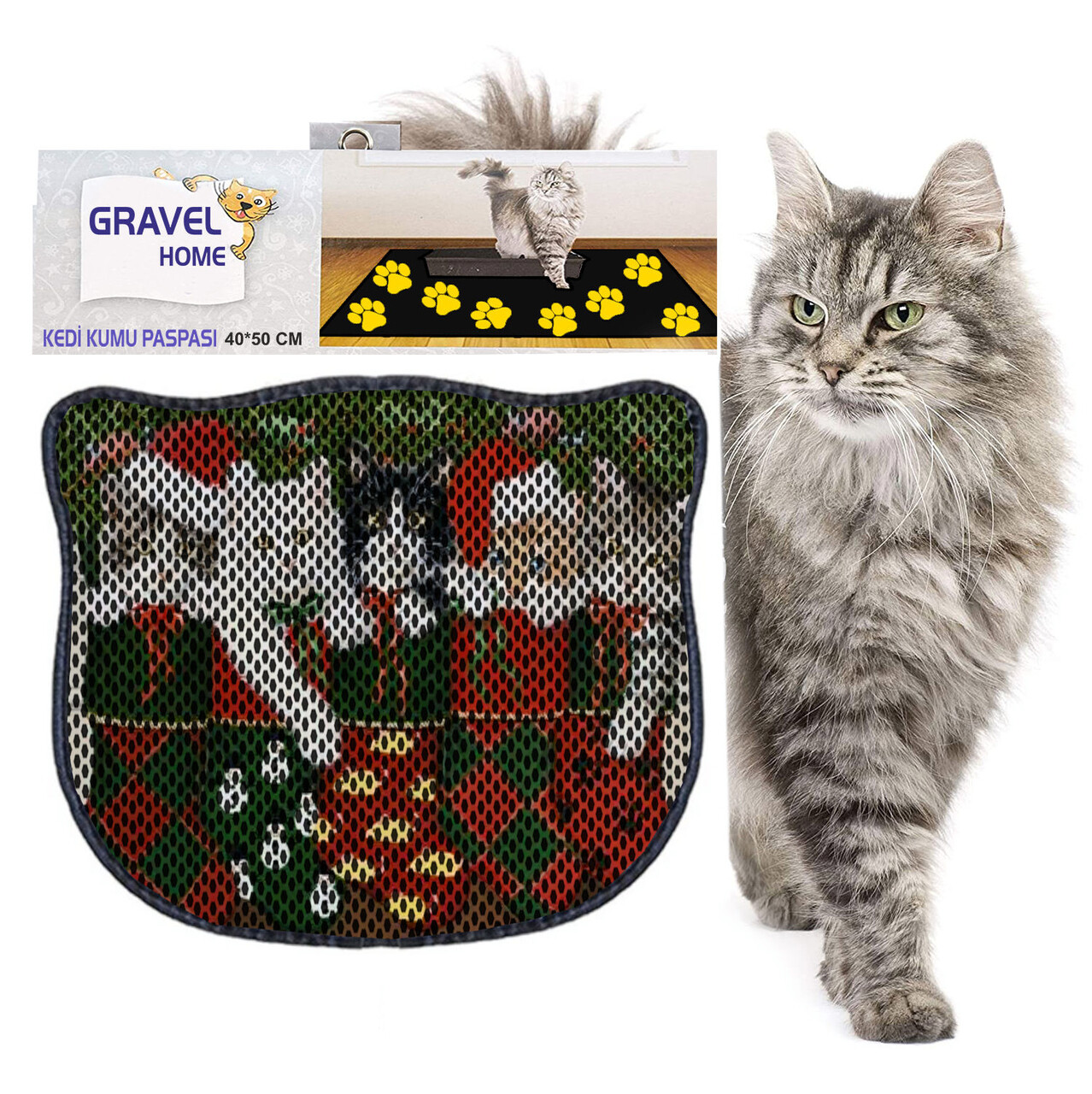 Covoras litiera pentru colectarea granulelor de nisip, Paws &amp; Whiskers, Kdkafa0169, 50% PVC/50% poliester, Multicolor - view 2