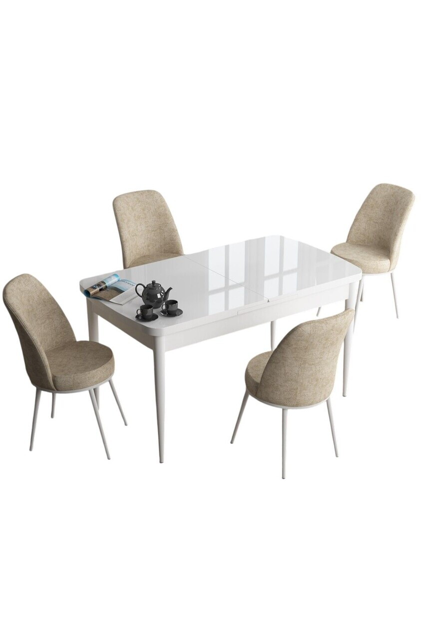 Set masa extensibila si scaune (5 piese), Hanah Home, Han, Alb / Crem — imaginea 2
