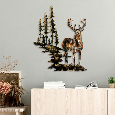 Decoratiune de perete, deer 3, metal, dimensiune: 65 x 79 cm, multicolor