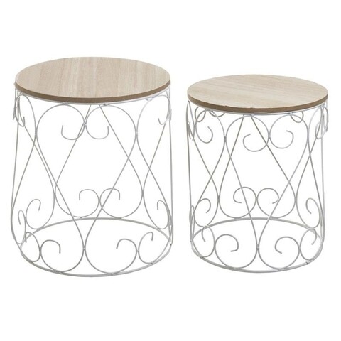 Set 2 masute de cafea cu spatiu de depozitare InArt, lem/metal, alb