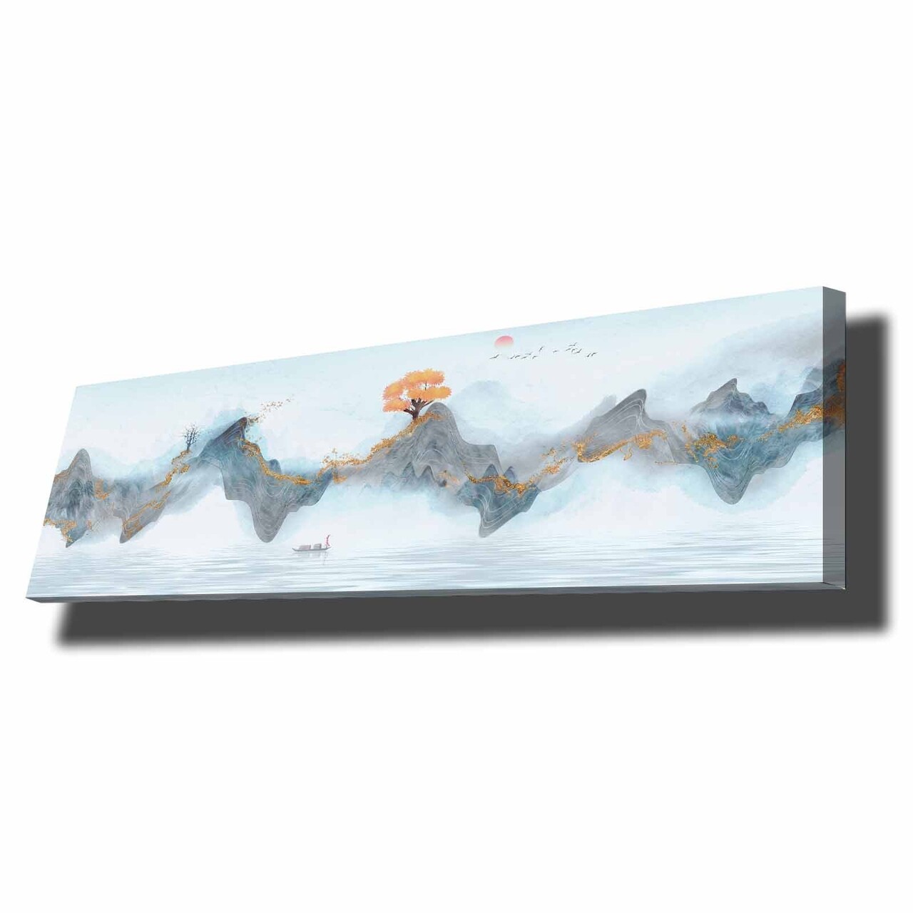 Tablou decorativ, 3090NISC-007, Lemn, Albastru / Somon / Auriu / Alb - view 4