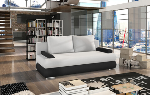 Canapea extensibila 3 locuri ELTAP, Milo, 213x95x90 cm, lemn/poliester, alb/negru