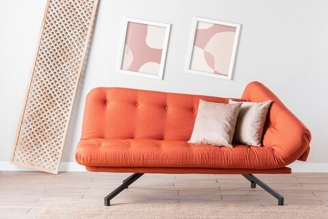 Canapea extensibila coxy, futon, 3 locuri, 110x200 cm, metal, rosu tile