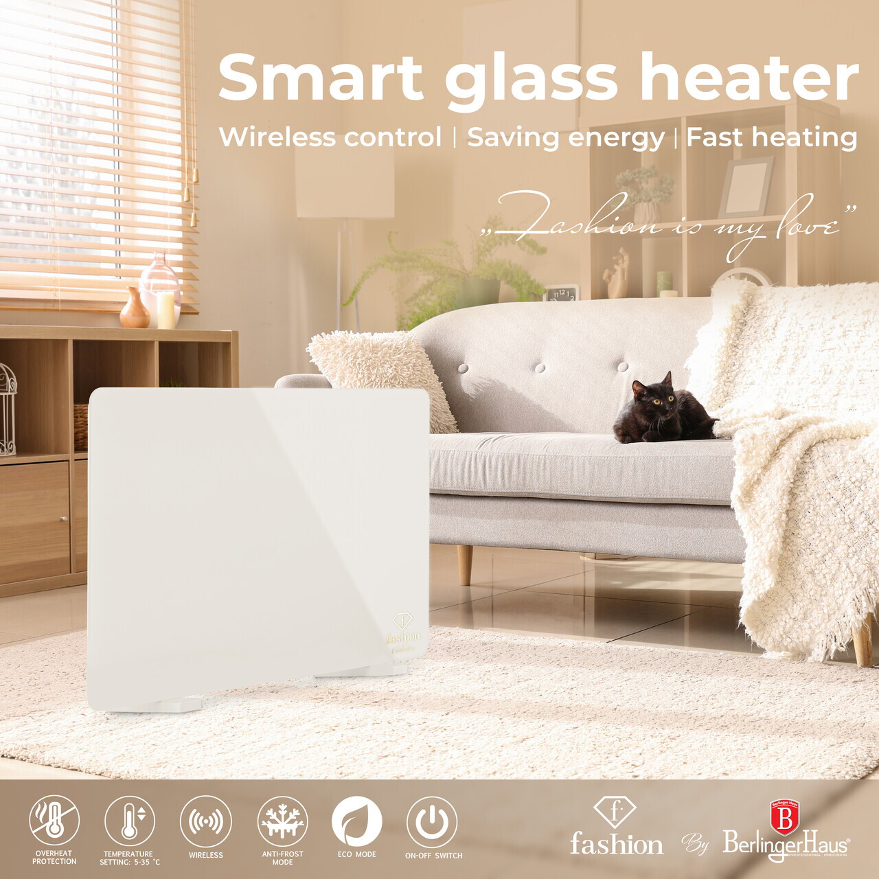 Panou electric de incalzire Fashion TV, Sahara, 64.5x6.6x43 cm, 1400W, sticla securizata, crem - view 7