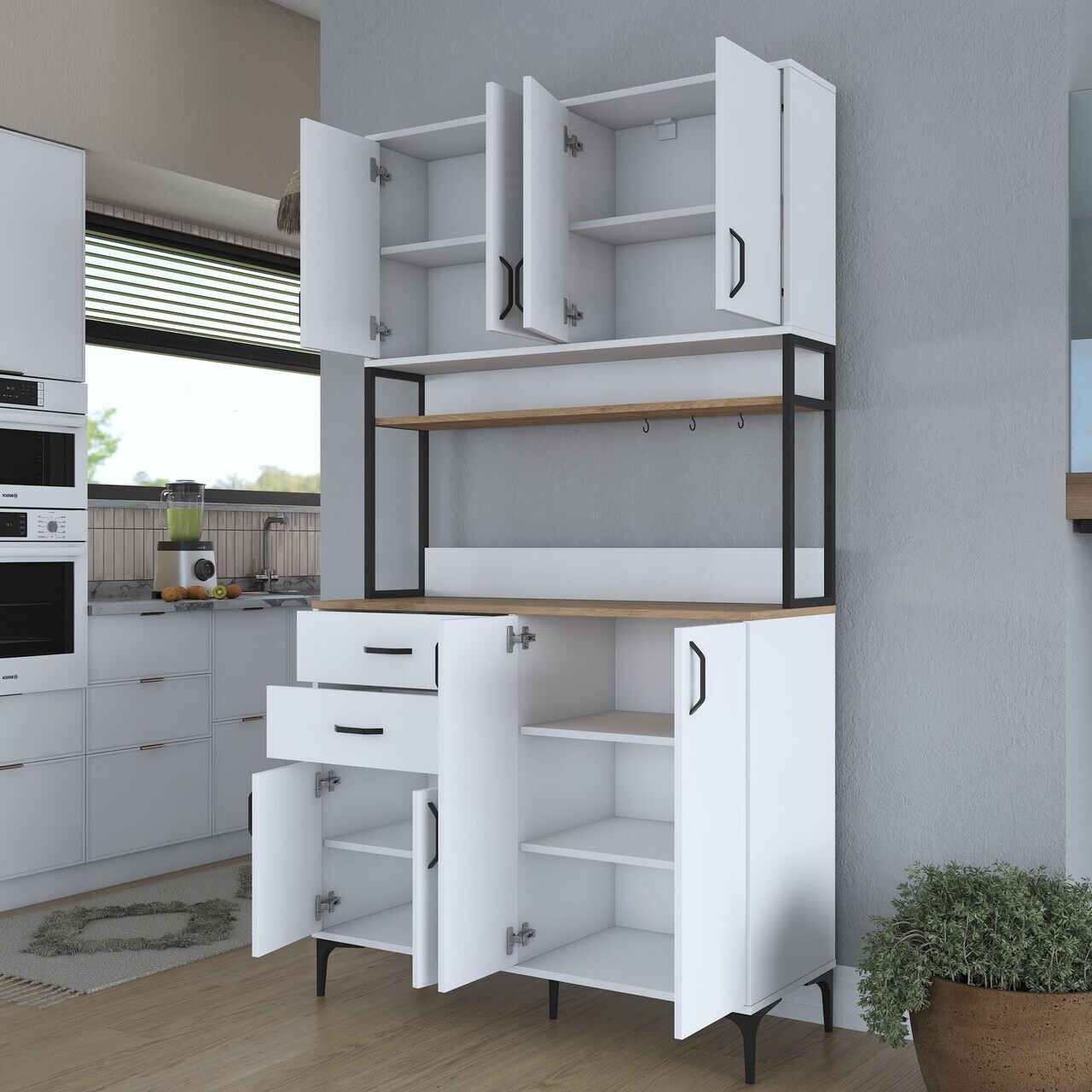 Dulap multifunctional, Hanah Home, JE213, 120x218.6x45 cm, PAL melaminat, Alb/Maro - view 6