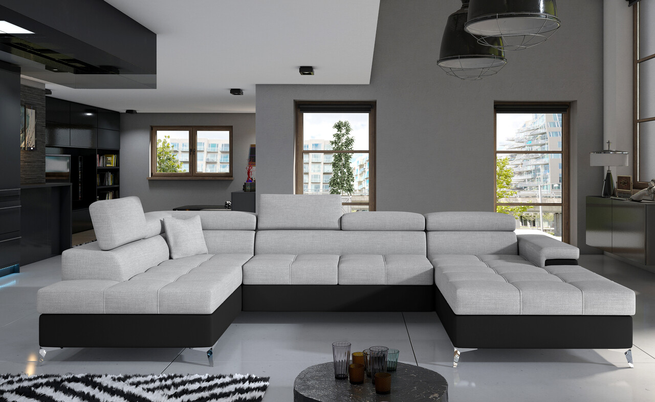 Coltar extensibil stanga 5 locuri ELTAP, Edr-25, Eduardo, 337x205x88 cm, lemn/poliester, gri deschis/negru