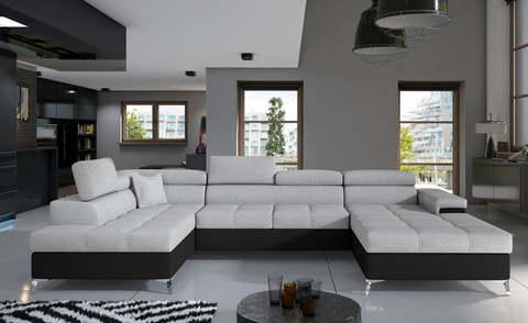 Coltar extensibil stanga 5 locuri ELTAP, Edr-25, Eduardo, 337x205x88 cm, lemn/poliester, gri deschis/negru