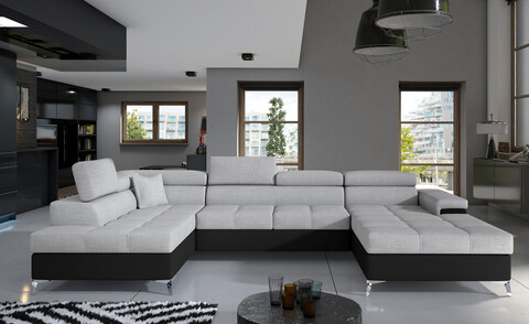 Coltar extensibil stanga 5 locuri ELTAP, Edr-25, Eduardo, 337x205x88 cm, lemn/poliester, gri deschis/negru