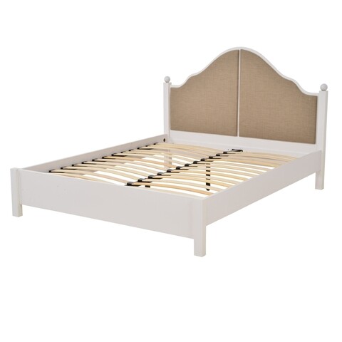 Pat 160x200 cm cu somiera, carly, l.212 l.171 h.125, mdf/pal/stofa, alb/bej