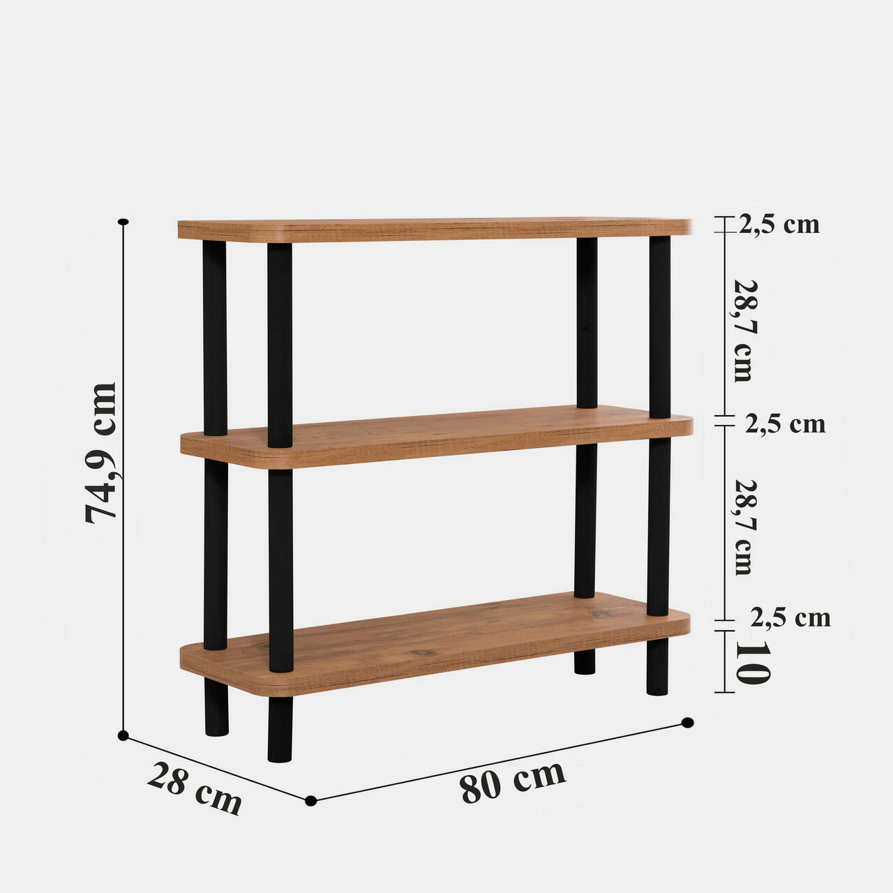 Corp Biblioteca, Dora, Step, 80x75x28 Cm, Negru / Pin Atlantic