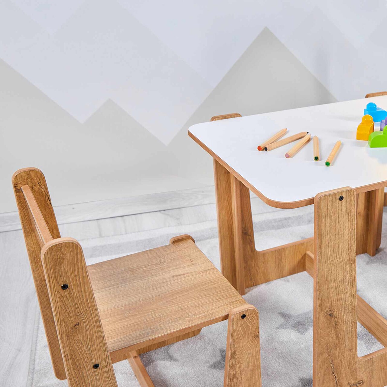 Set masa si scaun pentru copii, Hanah Home, Crane 2, Alb / Natural - view 6