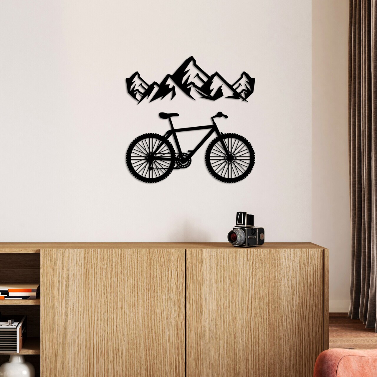Decoratiune de perete, Mountain And Bicycle, Dimensiune: 50 x 18 cm (1 bucată), Negru — imaginea 2