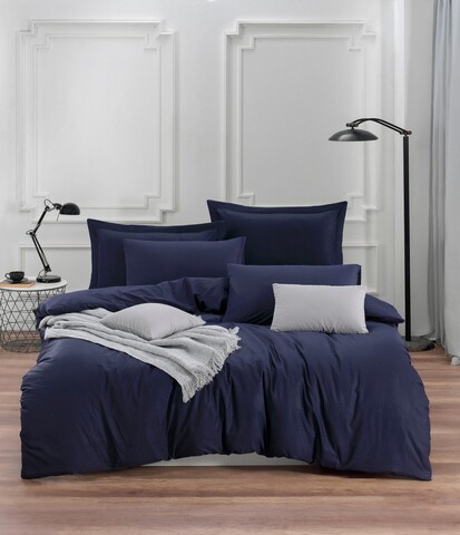 Lenjerie de pat dubla King Quilt (BL) Fresh Color, Mijolnir, 3 piese, 240x220 cm, bumbac ranforce, albastru inchis