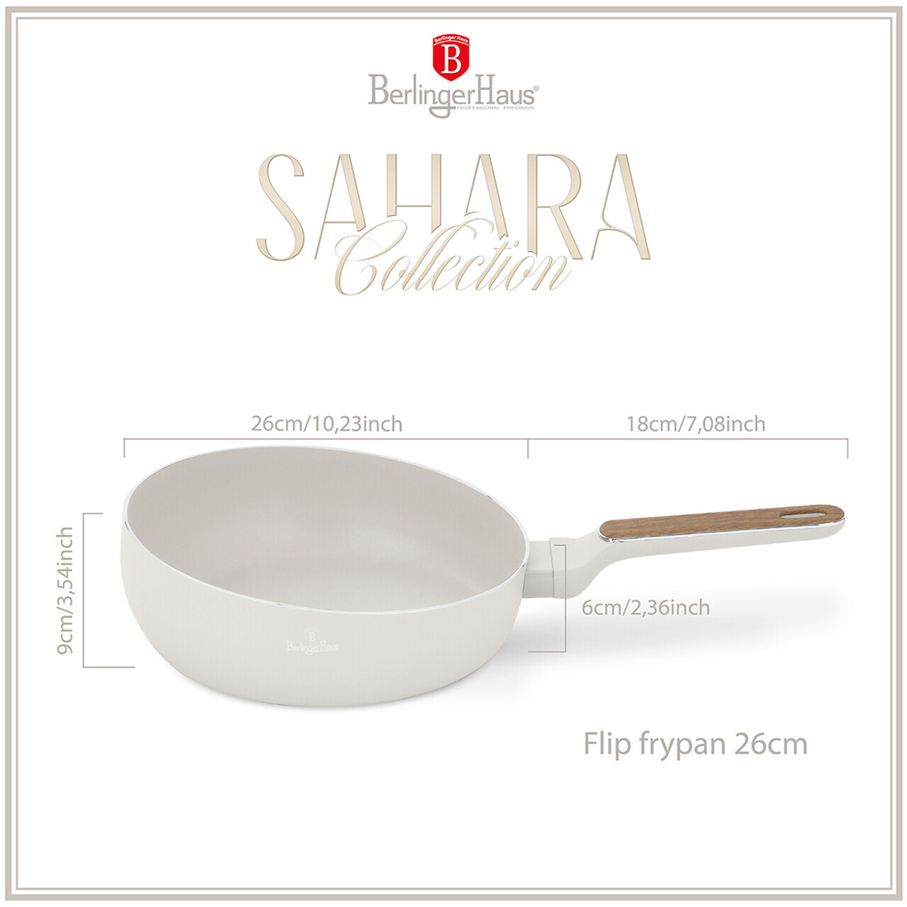 Tigaie flip Berlinger Haus, Sahara Nordic, 26 cm, aluminiu, crem mat/natur - imagine 5