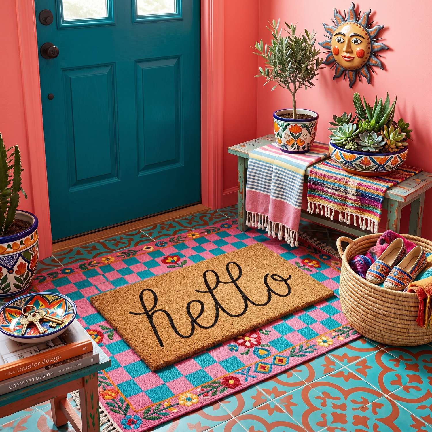 Covoras de intrare, Hello HC, 40x60 cm, COIR, Multicolor