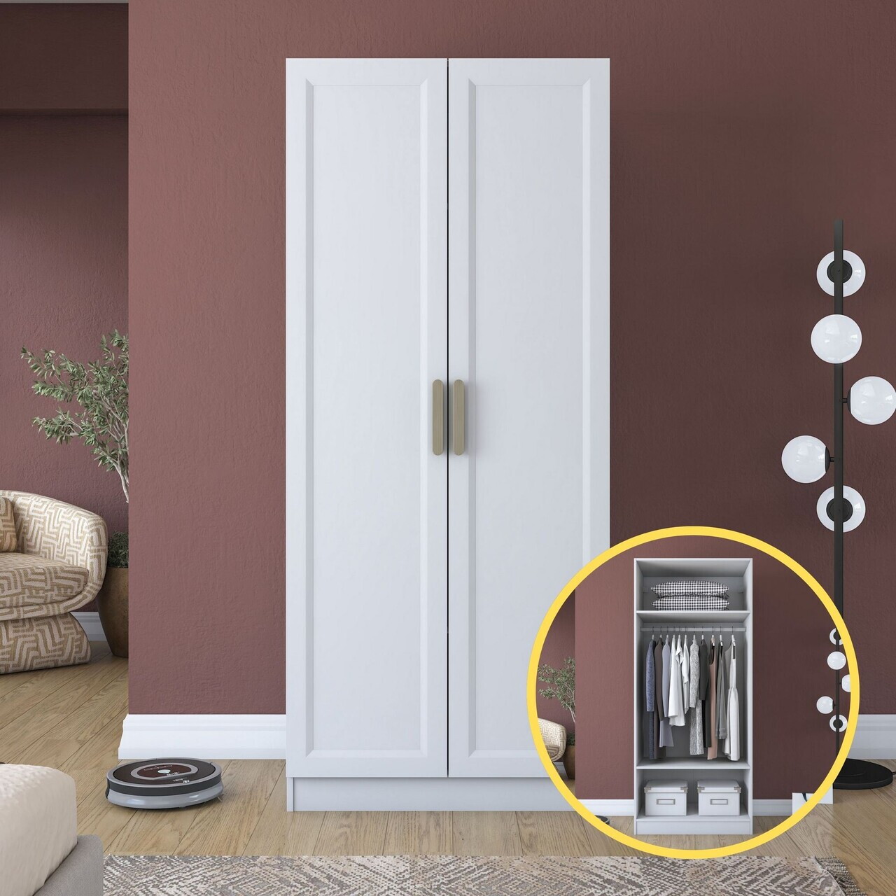 Dulap pentru haine, Hanah Home, BA203, 90x210x57.5 cm, PAL melaminat, Alb - view 4