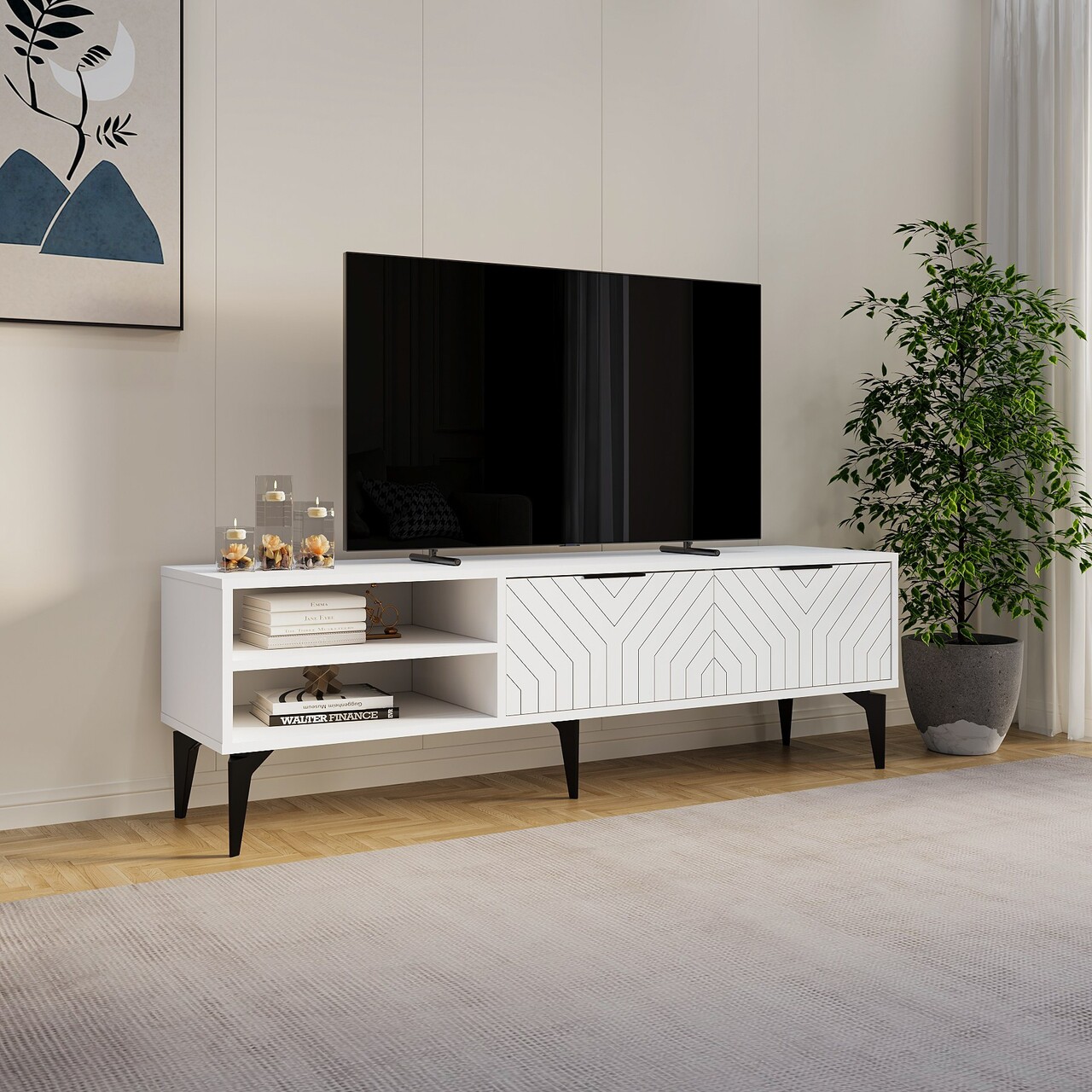 Comoda TV, Odessa, Regina, 160x50x29.6 cm, Alb - 1 | YEO