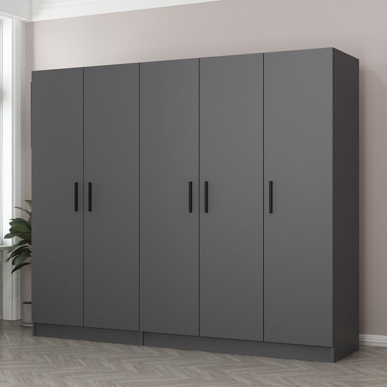 Dulap pentru haine, Minerva, Kale, 225x210x52 cm, PAL, Antracit - 1 | YEO