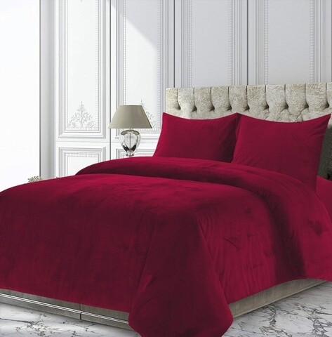 Set cuvertura de pat dubla 3 piese Rose, Heinner Home, 200×220 cm, catifea, visiniu 200x220 imagine 2022