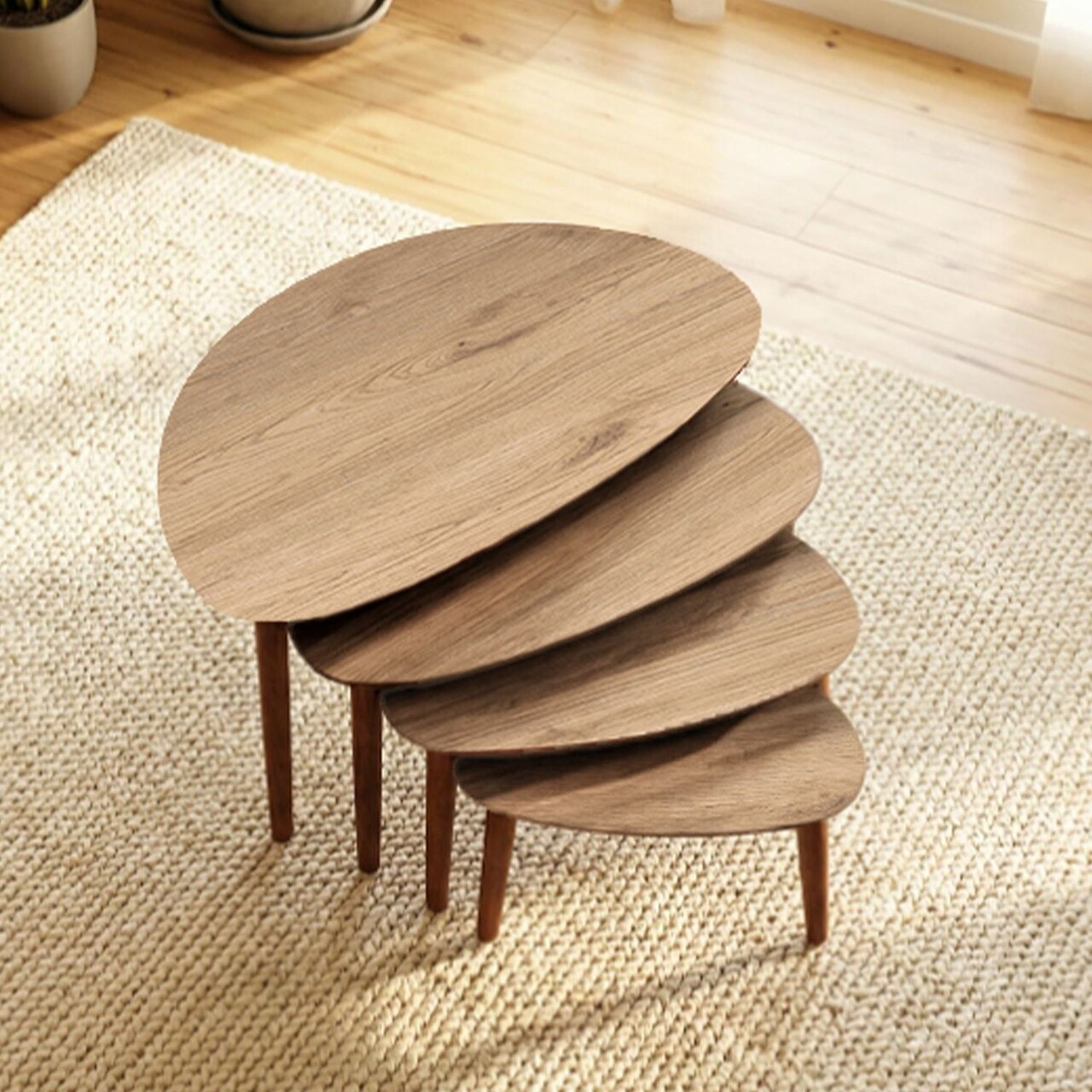 Set masute Nesting 4 piese, Hanah Home, Nora, Stejar - imagine 2