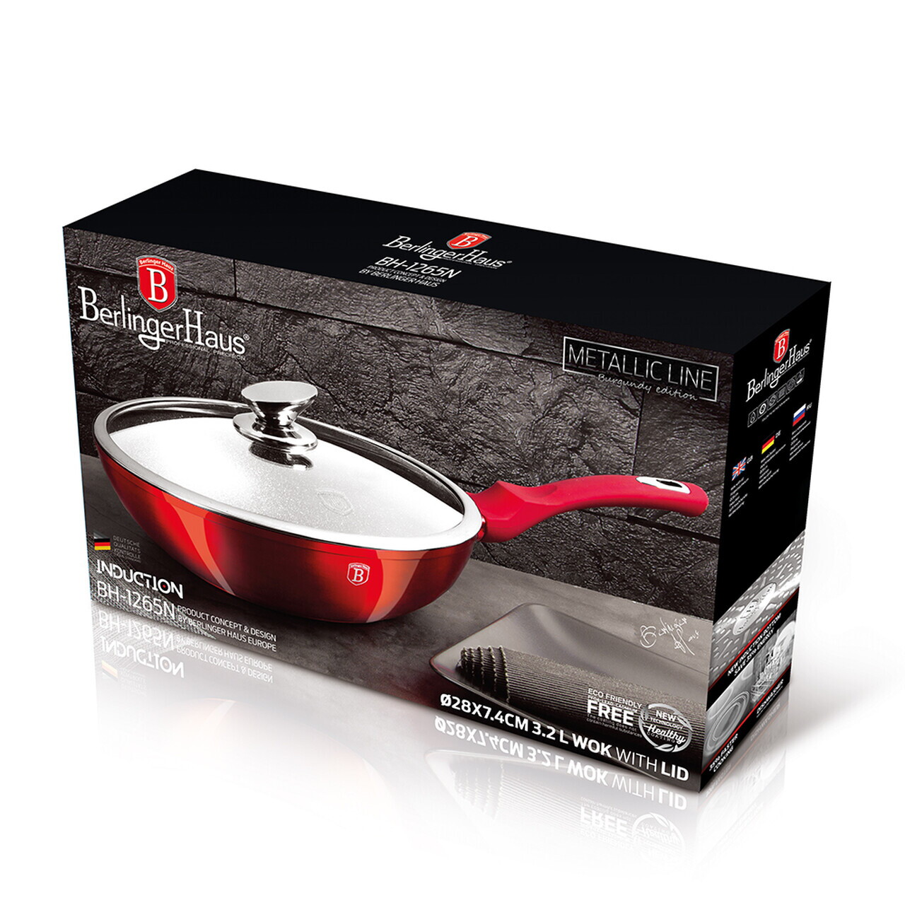 Tigaie Wok cu capac Berlinger Haus, Burgundy, 28 cm, 3.2 L, aluminiu forjat, rosu - imagine 5