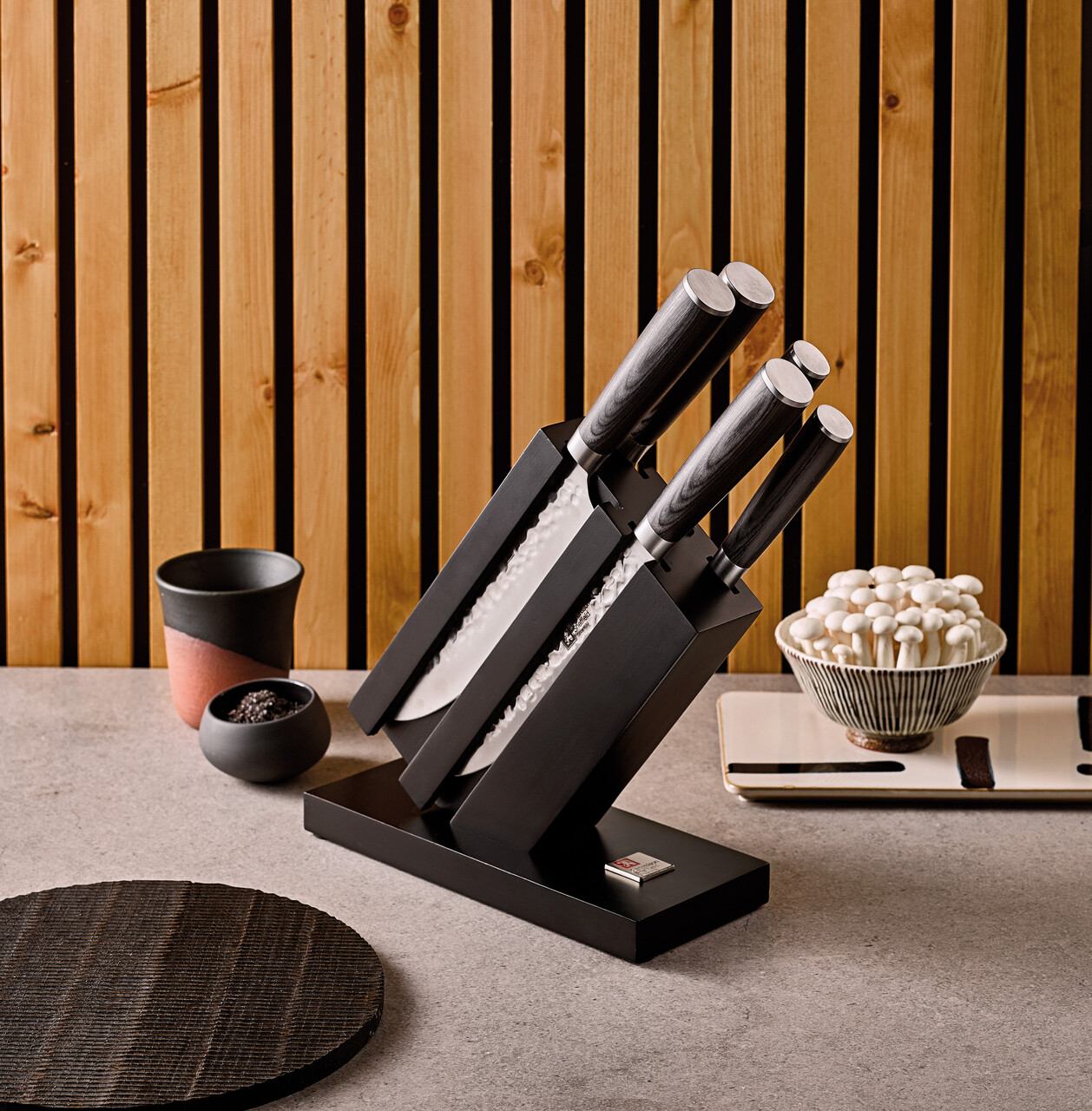 Set 5 cutite si suport Uta, Richardson Sheffield, 9 cm/12.5 cm/20 cm, inox 13/0, negru — imaginea 2