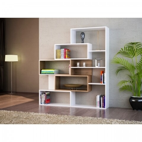 Biblioteca Wooden Art, Marla White Walnut, 139.1×151.2×25 cm mezoni.ro