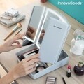Oglinda LED pliabila 3 in 1 cu organizator de cosmetice, Panomir InnovaGoods, 38.5x33.5x29 cm