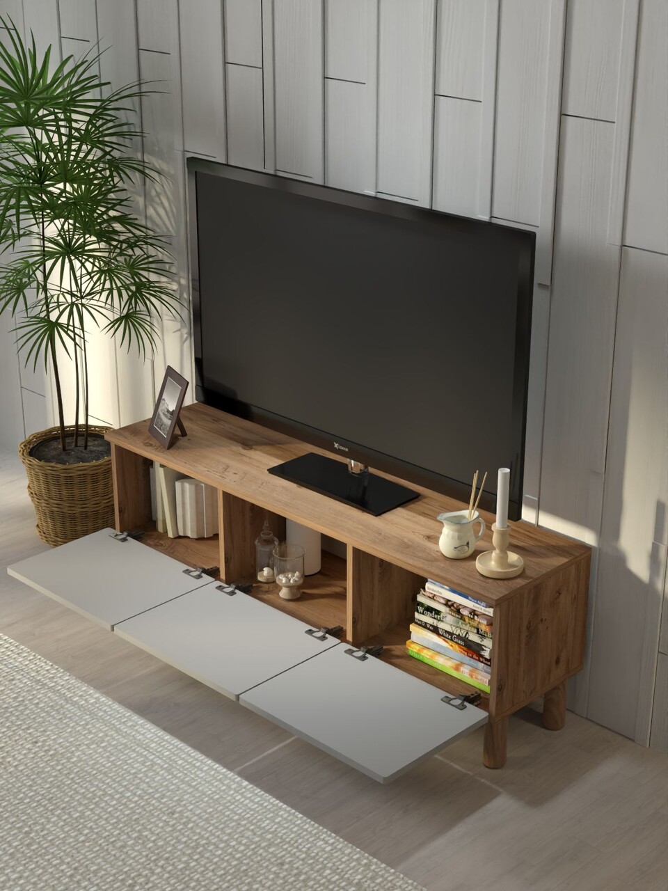 Comoda TV, Hanah Home, Mavora 135, 135x47x35 cm, PAL, Pin Atlantic / Alb - view 3