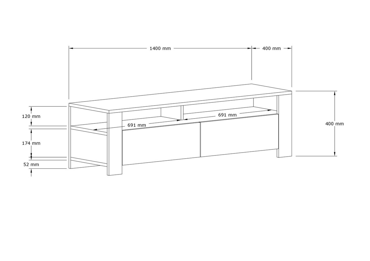 Comoda TV, Asse Home, Combe , 140x40x40 Cm, Alb