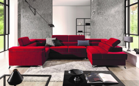 Coltar extensibil dreapta 6 locuri ELTAP, Th-45, Thiago, 342x208x88 cm, lemn/poliester, rosu