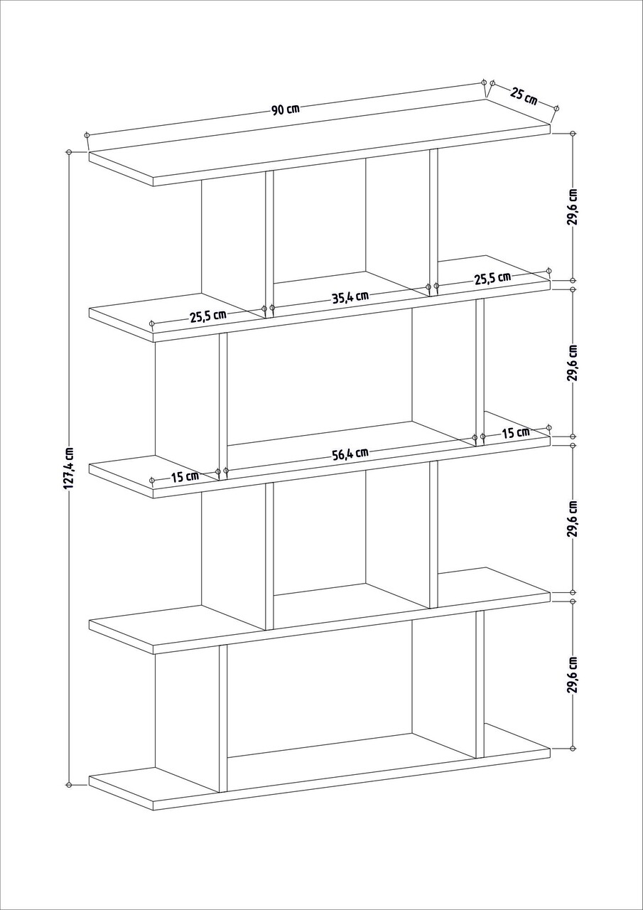 Biblioteca, Colman, Harmon, 90 x 25 x 127.4 cm, pal melaminat, alb/stejar