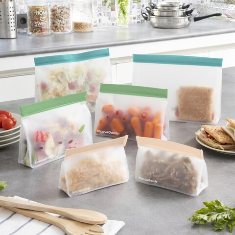 Set 6 pungi ziplock reutilizabile innovagoods bags zags, 25/20/15.5 cm