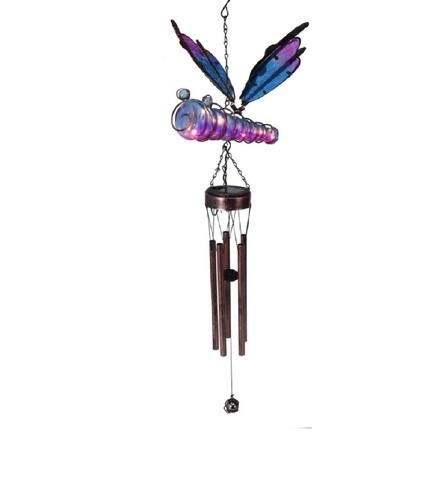 Lampa de gradina cu clopotei Dragonfly , 32x22x100 cm, metal, albastru/mov